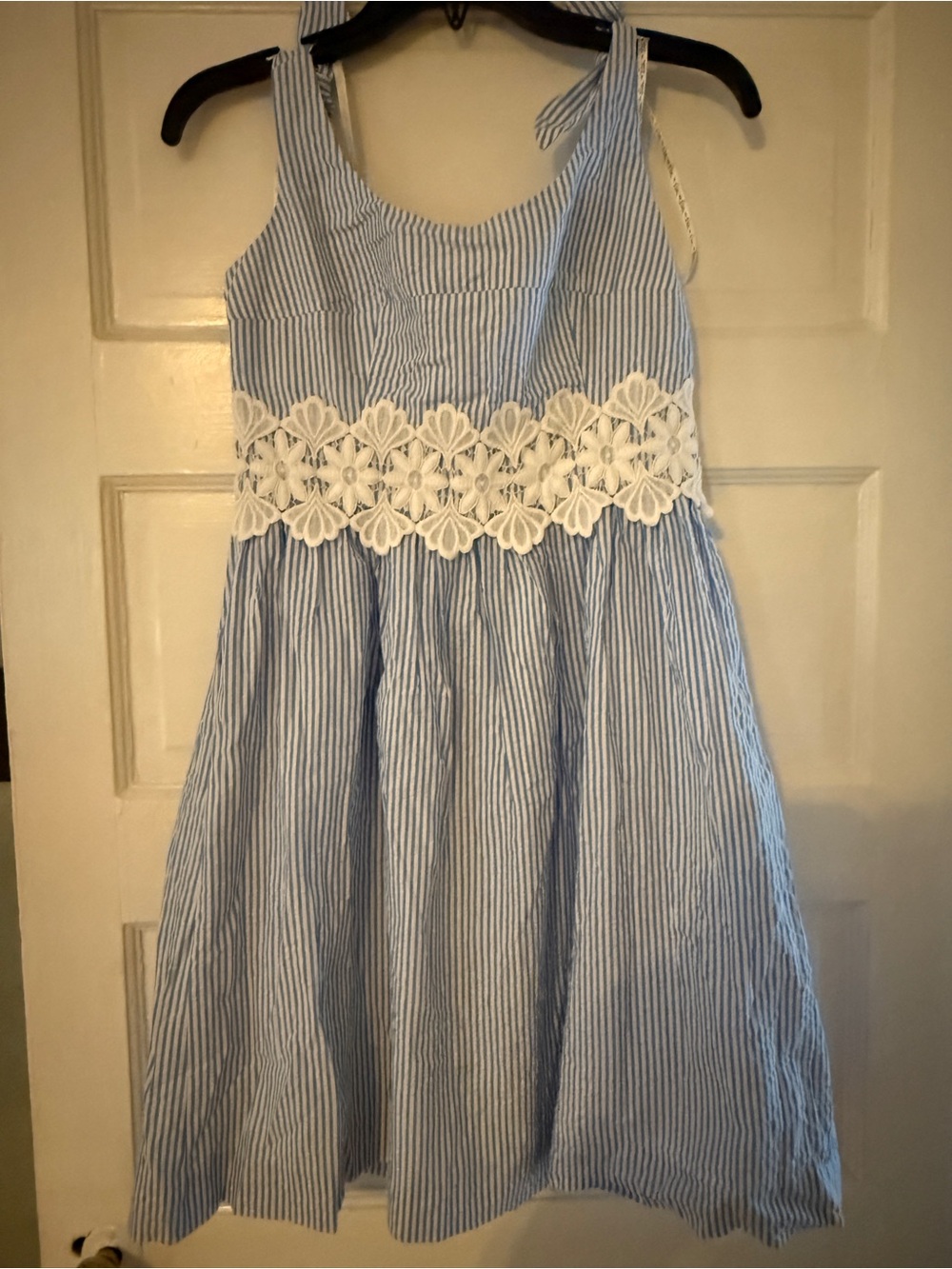 Lilly Pulitzer Blue Stripe Tie-Shoulder Dress with Lace Waist - Picture 2 of 8